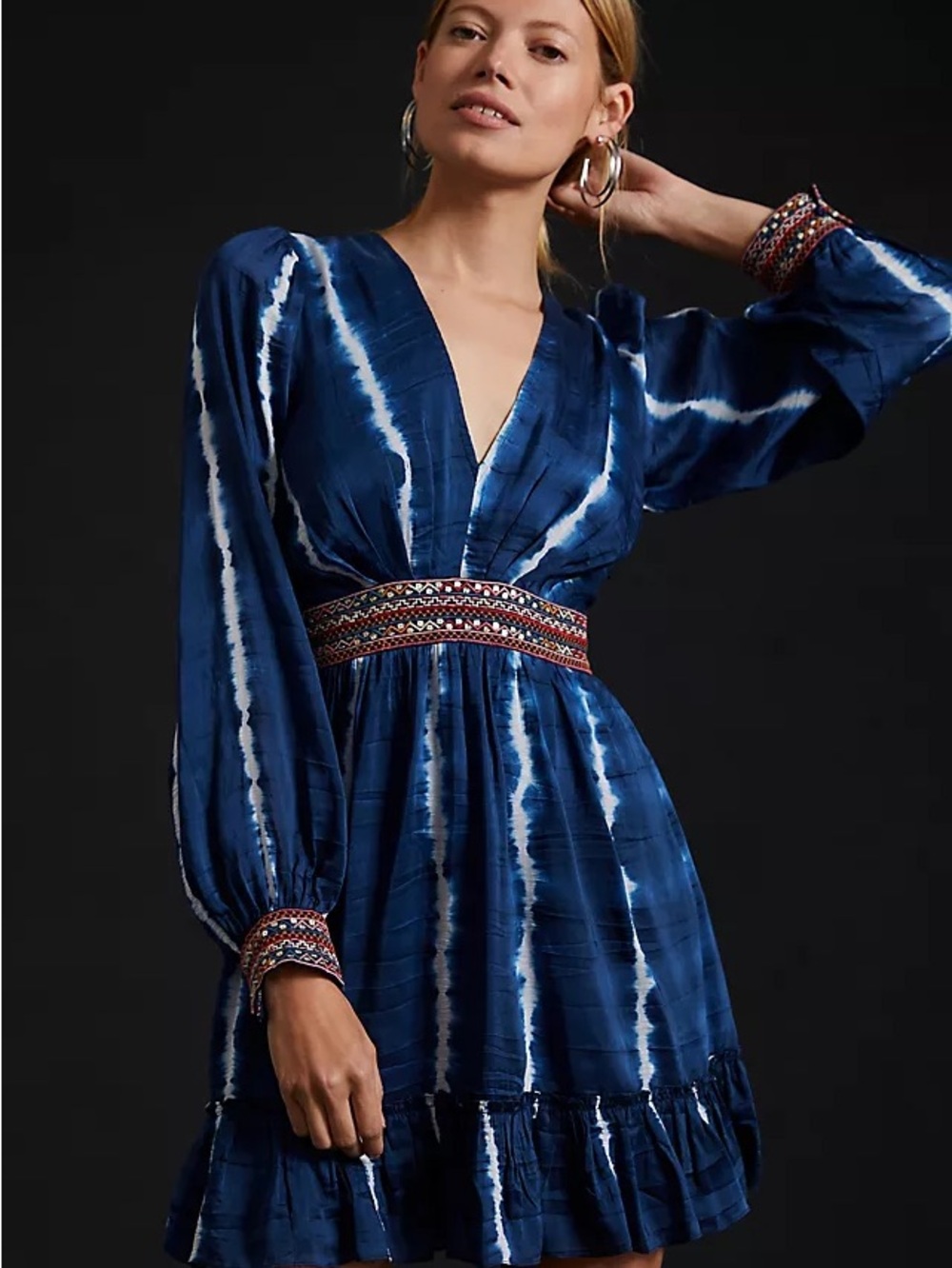 Anthropologie Verb Pallavi Singhee Beaded Tie Dye Mini Dress NWT L